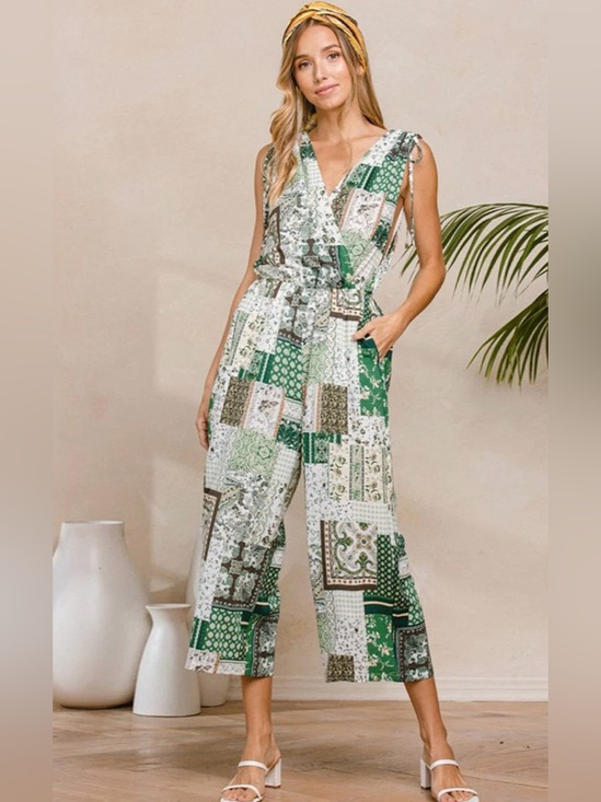 Pants - WOMEN'S SLEEVELESS V-NECK SURPLICE
POCKETS MULTI PRINT JUMPSUIT